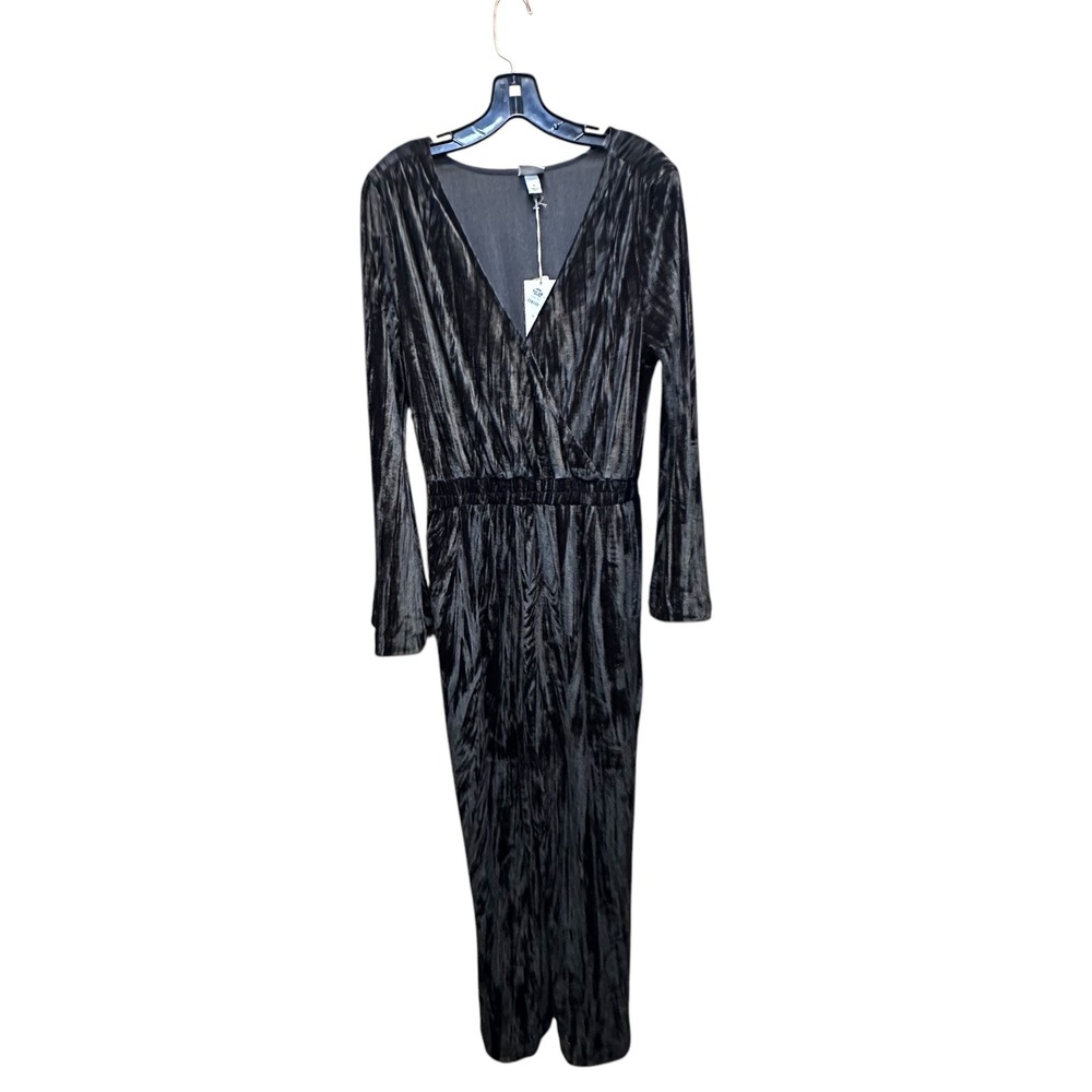 Women's Jumpsuit velour Elegant Party Cocktail Long bell Sleeve Black Size small